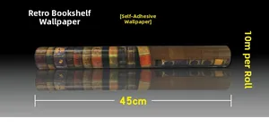 Detail of 45cm x 10m self-adhesive vintage bookshelf pattern wallpaper roll
