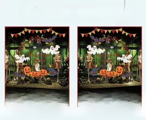 Waterproof Halloween window decals showing same color on both sides with pumpkin and bat patterns