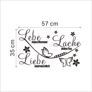 German inspirational wall sticker with flowers and butterflies 57x35cm removable decor