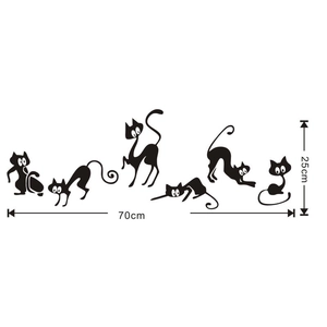 Lot de 6 stickers muraux silhouettes de chats noirs déco maison 70x25cm en PVC
