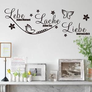 German Quote Lebe Lache Liebe Wall Sticker Butterfly Flower PVC Waterproof Removable Decal For Living Room Bedroom Decor