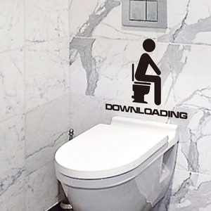Funny toilet wall sticker with silhouette person and DOWNLOADING text for bathroom decor