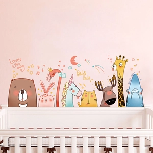 Cartoon animal wall stickers set for nursery decor with bear unicorn and flamingo