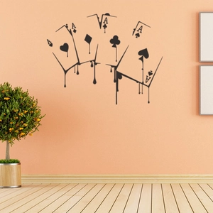 Modern black playing cards aces wall decal with ink drip effect for living room decor
