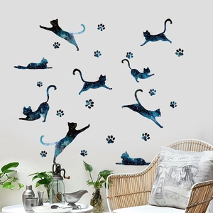 Starry sky cat silhouettes wall decals for modern living room and kids bedroom decoration