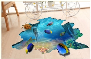 3D ocean floor sticker with turtles and tropical fish for bathroom home decoration