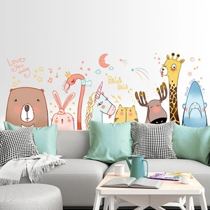 Cartoon animal wall stickers set with unicorn and flamingo for nursery living room decor