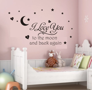 I Love You to the Moon and Back wall decal for kids room decor with stars and moon