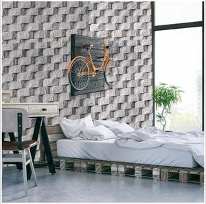 Detailed close-up of 3D stone brick wallpaper with realistic texture for wall decoration