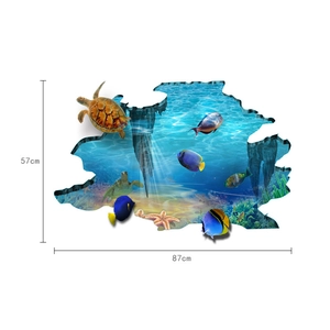 3D ocean world floor sticker with sea turtles and fish, sized 57x87cm for home decor
