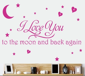 Pink I Love You to the moon and back wall decal with stars and moon for room decoration