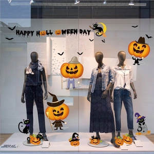 Halloween Pumpkin Window Stickers PVC Waterproof Removable Wall Decals Bat Black Cat Pattern Happy Halloween Decor SK6074