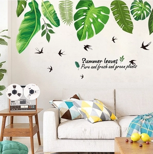Tropical Green Leaves Wall Decals Removable PVC Waterproof Plant Wall Stickers For Living Room Bedroom Office Home Wall Decor