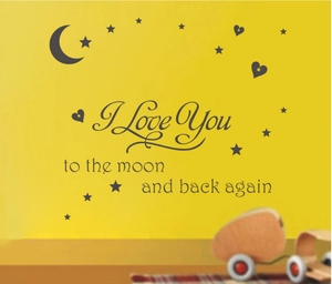 To the Moon and Back vinyl wall decal sticker with stars and moon for nursery room