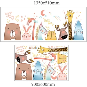 Cartoon animal wall stickers set featuring bear unicorn and giraffe for kids bedroom decor