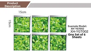 Self-adhesive waterproof wall stickers with green plant patterns set of 6, 15x15cm size