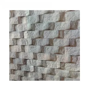 Detailed macro view of 3D stone texture wall panels with gray brick pattern and depth