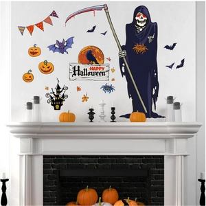 Halloween wall sticker set with grim reaper, pumpkins, bats and Happy Halloween sign
