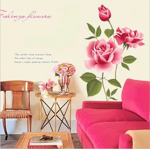 Romantic pink rose wall stickers set for living room and bedroom wall decoration