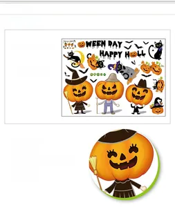 Halloween pumpkin wall decals set with black cats and bats for party window decoration