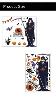 Halloween wall sticker set with pumpkin, bat, and castle motifs, size 60x90cm