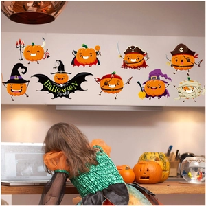 Halloween cartoon pumpkin wall stickers set for indoor festive home and party decor