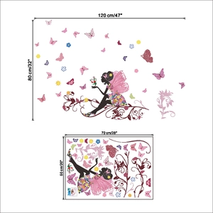 Pink fairy and butterfly wall stickers for living room decor measuring 120x80 cm