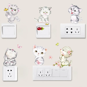 Cartoon kitten wall stickers for light switches featuring hand-drawn watercolor cats