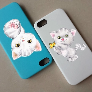 Matte cartoon cat protective cases for iPhone in peacock blue and light grey finishes