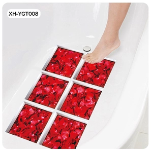 Self-adhesive 3D red rose petal non-slip bathtub stickers for bathroom safety decor