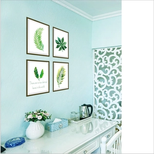 Nordic minimalist botanical wall stickers set featuring green leaves and inspirational quote