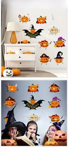 Detailed Halloween wall decal set featuring various cartoon pumpkins in party costumes