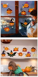 Detail view of cartoon Halloween pumpkin wall stickers with pirate and mummy designs
