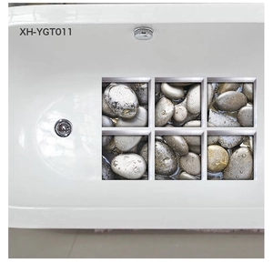 Close-up of 3D pebble pattern waterproof stickers for bathtub and bathroom decor