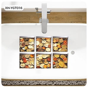 Detail of waterproof dollar pattern stickers on a white sink for home decoration