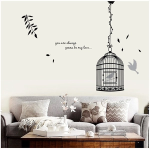 Removable PVC Birdcage And Birds Wall Sticker Modern Minimalist Waterproof Black Quote Wall Decal For Living Room Bedroom Decor