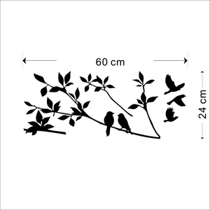 Detail showing wall sticker dimensions 60x24cm with bird on tree branch silhouette design