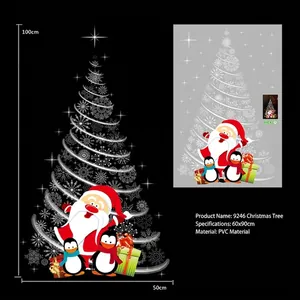 Stickers muraux Noël avec sapin flocon Père Noël et manchots en PVC taille 100x50cm
