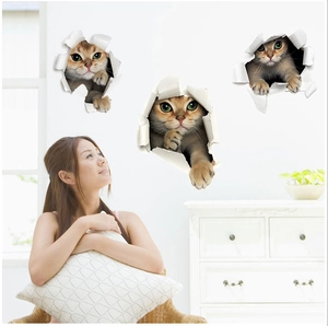 3D realistic cat wall stickers set with removable adhesive for home bedroom decor