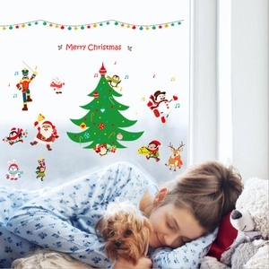 Stickers de Noël pour Fenêtres Père Noël Renne Casse-Noisette Merry Christmas PVC Stickers Muraux pour Maison Magasin Décoration