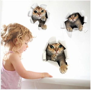 3D cat wall stickers with lifelike tabby cat designs and realistic torn paper effect