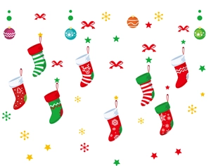 Stickers muraux chaussettes de Noël avec motifs rennes et flocons pour porte vitrée