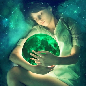 Detailed glowing green moon wall sticker with realistic lunar crater texture in dark