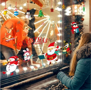 Christmas concert window stickers featuring festive animals and Santa Claus for glass decor