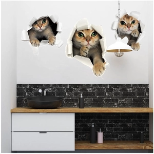3D cat wall stickers with realistic hole-breaking effect for bedroom or living room decor