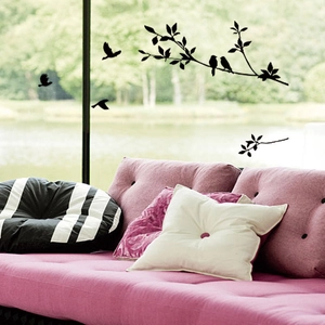 Minimalist black bird silhouettes on tree branch wall stickers for home living room decor