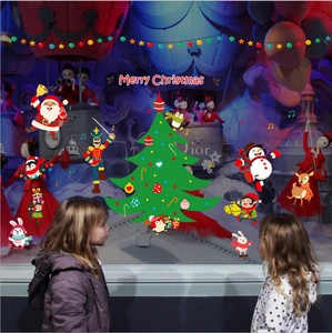 Stickers de Noël pour vitrines avec sapin Père Noël et renne décor de fête