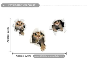 3D cat wall sticker set measuring 53x82cm with realistic broken wall visual effect