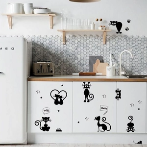 Black Cartoon Cat Wall Stickers Removable PVC DIY Switch Stickers For Kindergarten Nursery Home Room Wall Decoration