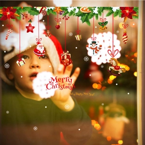 Christmas Wall Stickers Santa Claus Snowman Window Decal Removable PVC Printed Wall Art For Shop Home Window Decoration